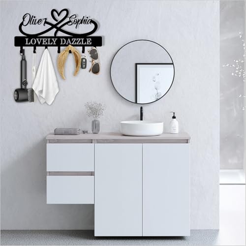 Personalized Key Holder Wall Mount - Custom Couple's Name Metal Key Rack Organizer, Wall Keys Hanger with Hooks for Home, Entryway, Kitchen, Hallway, Doorway - color: 01 Heart