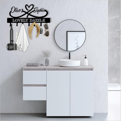 Personalized Key Holder Wall Mount - Custom Couple's Name Metal Key Rack Organizer, Wall Keys Hanger with Hooks for Home, Entryway, Kitchen, Hallway, Doorway - color: 01 Heart
