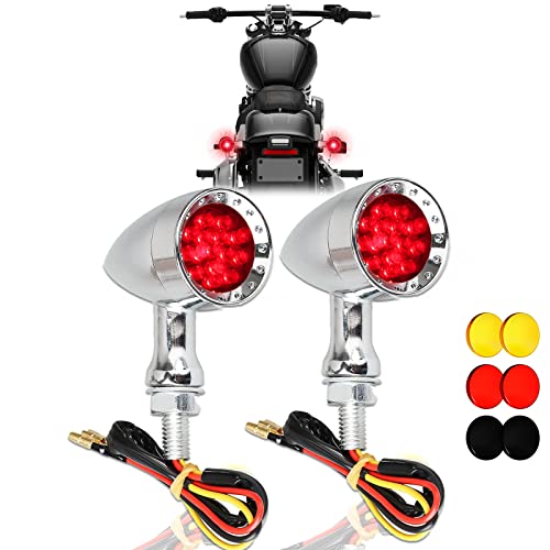 DREAMIZER 2pcs Chrome Bullet 15 LEDs Motorcycle Turn Signal Lights Front and Rear Indicator Lamps Compatible with Harley Honda Yamaha Cruiser Softail Sportster Street bike Chopper Bobber - color: Chrome#2