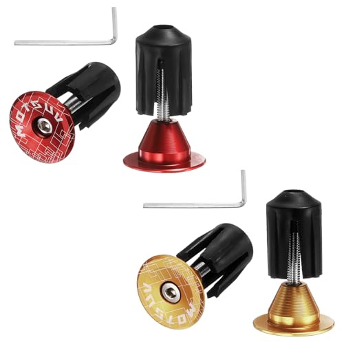 HARFINGTON 2Pair Bike Handlebar End Plugs Aluminum Bar End Caps 16-21mm Adjustment Expanding Locking with Tool for MTB Road BMX Fixed Gear Bike, Red Gold - color: Red Gold