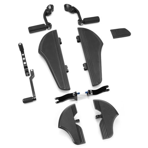 Defiance Street Glide Floorboards for Harley Touring Bagger Road Glide Road King softail Fatboy FLST with Heel-Toe Shifter Lever and Highway footrests (All Black) - color: ALL BLACK
