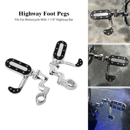 Motorcycle Highway Pegs with Flip-out Heel Rests Fit for Harley Touring Road Glide Street Glide Road King Electra Glide Sportster, Highway 1.25" Engine Guard Foot Pegs Chrome - color: Chrome