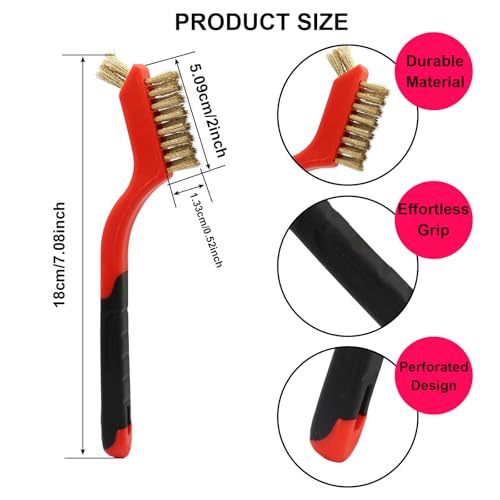 3PCS Brass Wire Brush Set,Curved Handle Brush for Cleaning Rust Removal in Holes DIY Enthusiasts - style: Red-Brass