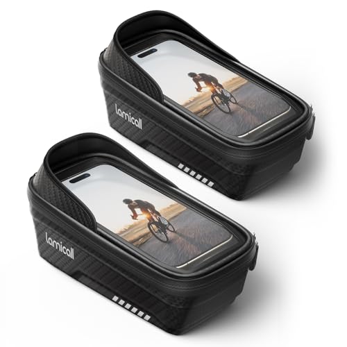 Lamicall 2 Pack Bike Frame Bag Waterproof - [1s Release] [2 in 1] Bike Phone Bag, Bike Phone Holder Mount, Bicycle Top Tube Bag, Cycling Pouch with Rain Cover, Bike Accessories for Phones Under 7" - size: Medium-2 Pack