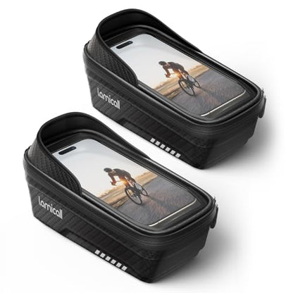 Lamicall 2 Pack Bike Frame Bag Waterproof - [1s Release] [2 in 1] Bike Phone Bag, Bike Phone Holder Mount, Bicycle Top Tube Bag, Cycling Pouch with Rain Cover, Bike Accessories for Phones Under 7" - size: Medium-2 Pack