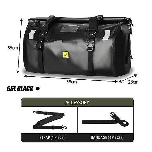 Waterproof PVC Motorcycle Dry Bag 66L Motorcycle Tail Saddle Bag Travel Luggage Storage Bag Roll Pack Bag Black - color: Black no logo