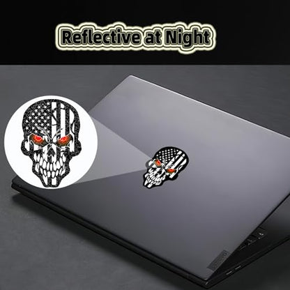 6pcs Reflective Black American Flag Hard Hat Stickers, Black Ops Decals for Tactical Gear, Patriotic USA Skull Flags Toolbox Helmet Labels Patriotic Old Glory