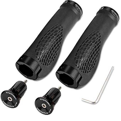 TOPCABIN Ergonomic Bike Grips - Widen Holding Rubber Grips with Aluminum LockGrips for Mountain & Road Bikes - color: (Aluminum lock plug+Grips) Black 1 Pair