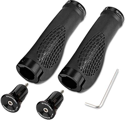 TOPCABIN Ergonomic Bike Grips - Widen Holding Rubber Grips with Aluminum LockGrips for Mountain & Road Bikes - color: (Aluminum lock plug+Grips) Black 1 Pair