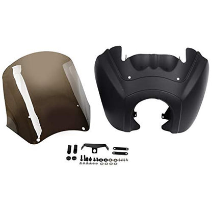 Green-L Matte Black Front Fairing with 15" Windshield Fit for Harley Dyna 2006-2017 T-Sport 2000-2003 - color: Matte Black Fairing w/ Smoked Windshield
