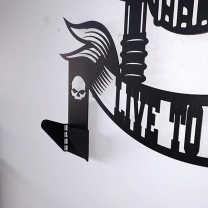 Handmade Metal Skull Wall Hanger – “Live To Ride” Motorcycle Helmet and Jacket Rack – Black Steel Wall Art for Garage, Man Cave, or Workshop Gift (61X69cm/24X27 Inches) - size: 61X69cm/24X27 Inches