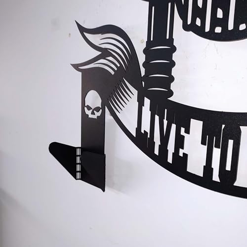 Handmade Metal Skull Wall Hanger – “Live To Ride” Motorcycle Helmet and Jacket Rack – Black Steel Wall Art for Garage, Man Cave, or Workshop Gift (52X59cm/20X23 Inches) - size: 52X59cm/20X23 Inches