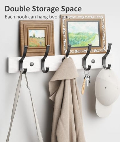 Optish Coat Rack Wall Mount, 16.5 Inches Wood Coat Hooks Wall Mount, Wall Coat Rack with 5 Hooks, Hat Rack Wall Hooks for Hanging Coat, Bag, Towel (1Pack, White) - color: White