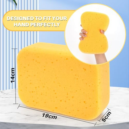 RAINFLOW 4PCS Large Car Wash Sponge – Sponges for Cleaning Extra Thick High-Density Pottery Sponges, Scratch-Free, Super Absorbent, Reusable for Auto Detailing, Waxing, and Cleaning