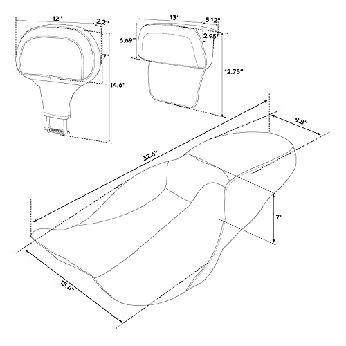 C.C. RIDER Classic Seat Backrest Pad - Driver Seat Rider Sissy Bar Passenger Backrest Pad Kit fit for Harley Davidson Touring Road King Street Glide Electra Glide Road Glide 2014-2023 - color: Seat + Driver Pad + Passenger Sissy Bar Black Red