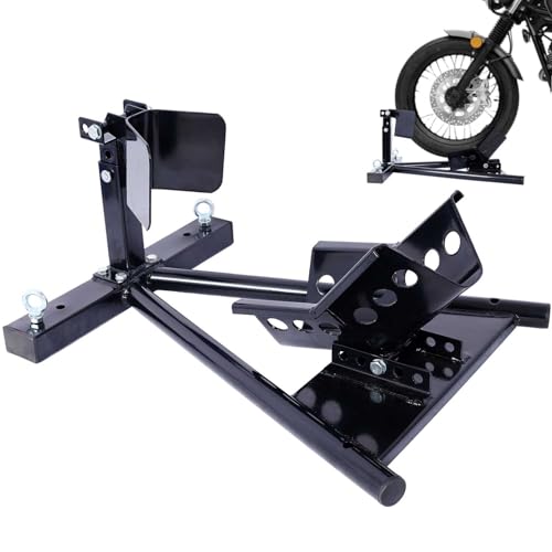 Motorcycle Wheel Chock for Trailer, Adjustable Front Tire Stand Up to 3000 lbs, Steel Motorcycle Chock for 17"-21" Wheels, Secure Bike Tire Holder for Truck, Garage, and Transport – Black