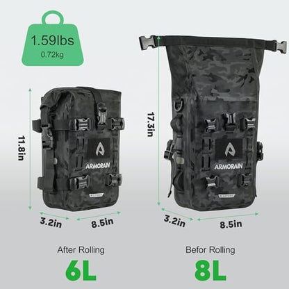 Motorcycle Crash Bar Bag Waterproof Storage Capacity 6L/8L Bumper pack Fender pouch Universal motor kit bags (6L Black Camo) - color: 6L Black Came