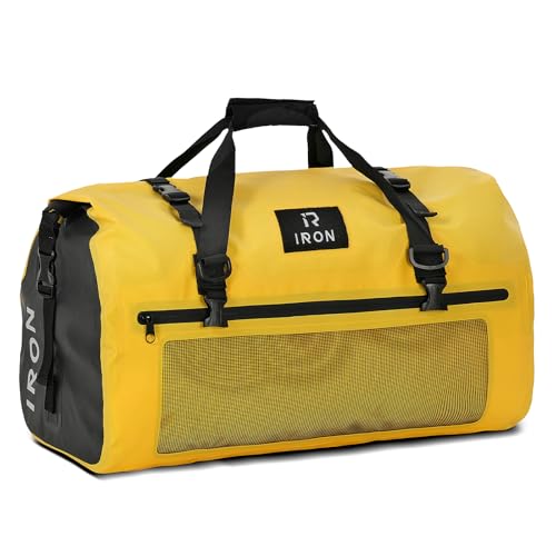 BORLENI Waterproof Motorcycle Dry Duffel Bag Luggage Tail Bag with Large Storage Space,Roll Top Closure, Shoulder Straps, Inner Pocket and Mesh Pocket for Motorcycling Travel Camping(Yellow,30L) - color: Yellow, size: 30L