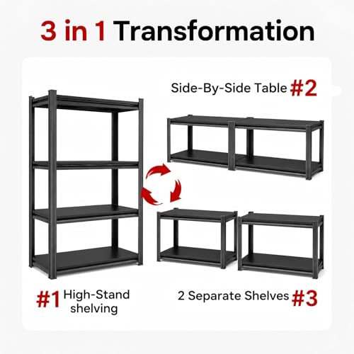 4-Tier Garage Shelving, 53.4"H × 13.8"W × 11.8"D, 2000-lb Capacity | Heavy-Duty Steel Organizer with Adjustable Levels for Basement, Pantry, Warehouse, Storing Tools, Supplies, Equipment. - size: 4 Tier | 54" H x 14" W X 12" D
