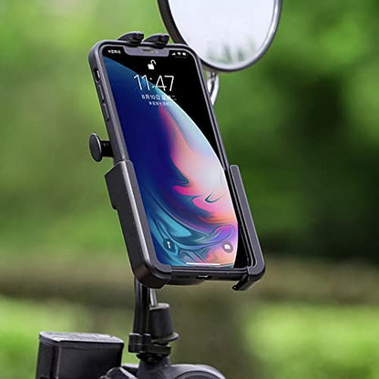Motorcycle Phone Mount, Aluminum Alloy Scooter Cellphone Holder Moped Rearview Mirror Smartphone Universal Mount for 4.0''-7.0'' Smart Devices, 10mm Diameter, 360° Rotation, Quick Release - color: Aluminium Alloy