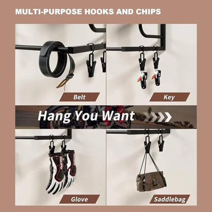 GarveeHome Motorcycle Helmet Wall Mount, Helmet Stand, Motorcycle Helmet & Clothes Holder, Helmet Rack With 4 Hat Stands 4 Glove Clips 4 Hooks For Motorcycle Helmet Accessories