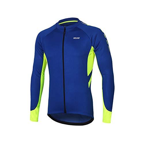 ARSUXEO Men's Full Zipper Long Sleeves Cycling Jersey Bicycle BikingBike Shirt 6030 - color: Blue, size: Small