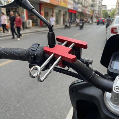 Motorcycle Hook Aluminum Alloy Luggage Hanger Helmet Holder Simple Installation Portable Storage Suitable for Outdoor Riding Hiking, Red