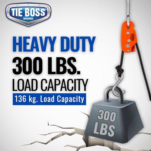 Tie Boss - 3/8 Inch, Heavy Duty, (300 lbs Working Load Limit), Weather Resistant, Tie Down, Rope Tightening System, (w/15 ft Rope) - Orange - color: Orange
