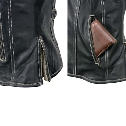 Milwaukee Leather MLL4507 Women's Black Leather Purple Accented Laser Cut Vented Scuba Style Motorcycle Rider Vest - size: 5X-Large
