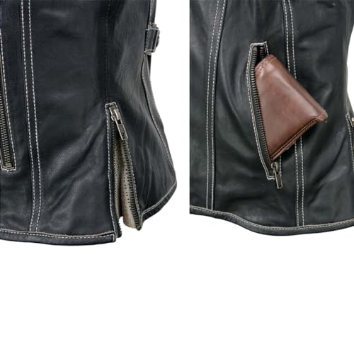 Milwaukee Leather MLL4507 Women's Black Leather Purple Accented Laser Cut Vented Scuba Style Motorcycle Rider Vest - size: 3X-Large