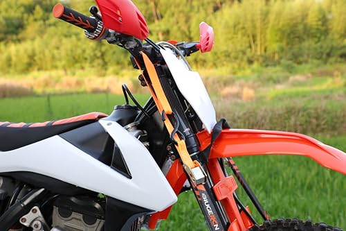 Motorcycle Tie Down Straps - 1200lb Break Strength, 2 Pack 7ft x 1in Down Strap Set with Heavy-Duty Buckles, Steel Carabiner, S-Hooks Buckle for securing Trailers, Dirt Bikes, enduros, Cargo-Red - color: Red