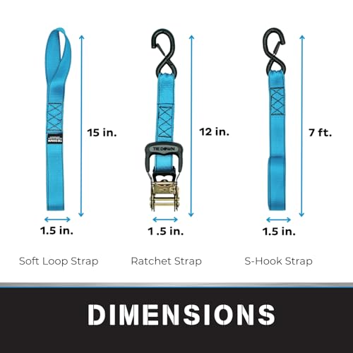 Tie Down 1.5 inch x 8 ft Blue Heavy Duty Ratchet Strap, 2-Pack Kit - 5208 lbs. Breaking Load Limit - color: Blue, size: 2-Pack