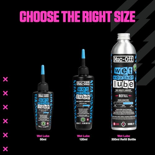 Muc-Off Chain Wet Lube 50ml | Biodegradable Bicycle Chain Lubricant Wet | Reduces Friction & Extends Chain Life | Wax-Based Formula Repels Water | Suitable for MTB & Road Bikes - size: 50ml
