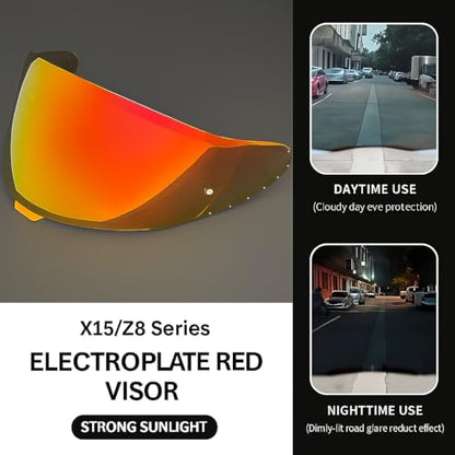 Shoei RF1400 X15 Helmet Visor Replacement Shield, Anti-Fog Sun Shield Accessory Compatible with RF-1400, X15, CWR-2, Z8, X-SPR PRO(Deep Red) - color: Deep Red