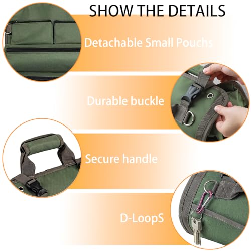 Roll Up Tool Bag, Heavy Duty Portable Soft Tool Storage with 2 Detachable Pouches,guy gifts for Him Dad Men Mechanic Welding, Green