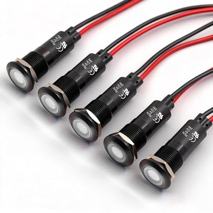 5PCS 12mm(1/2") Waterproof 5V 12V 24V LED Indicator Light White Metal Signal Dash Pilot Light for Automotive Industrial Equipment(12V-24V White LED Light - color: 12mm-White Light-5PCS
