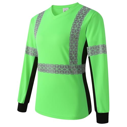Women Safety Shirt,High Reflective T Shirt for Woman with Unusual Reflective Pattern,Short Sleeve Breathable - color: Green-02, size: X-Large