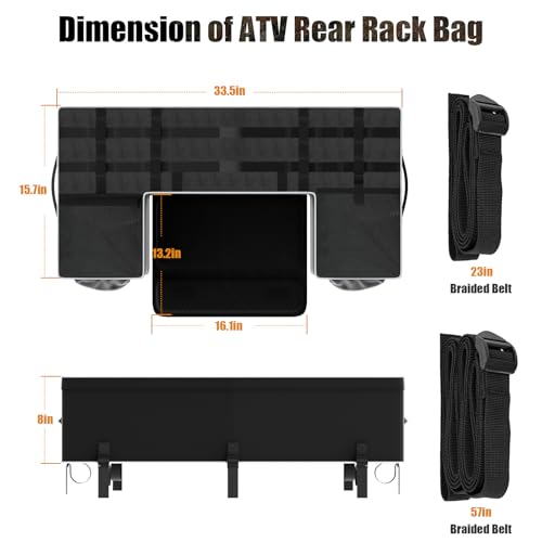 SUNPIE ATV Rear Rack Cargo Bag with Seat Cushion Pad, Soft Black Storage Bag with Upgraded Zipper for 4 Wheeler Polaris Sportsman 450 500 570, Scrambler, TRX FourTrax, Can-Am Outlander 570, Suzuki ATV - color: Black