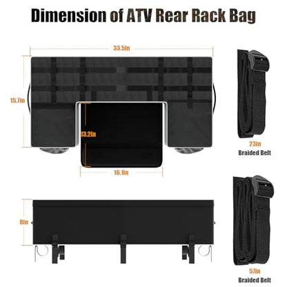 SUNPIE ATV Rear Rack Cargo Bag with Seat Cushion Pad, Soft Black Storage Bag with Upgraded Zipper for 4 Wheeler Polaris Sportsman 450 500 570, Scrambler, TRX FourTrax, Can-Am Outlander 570, Suzuki ATV - color: Black