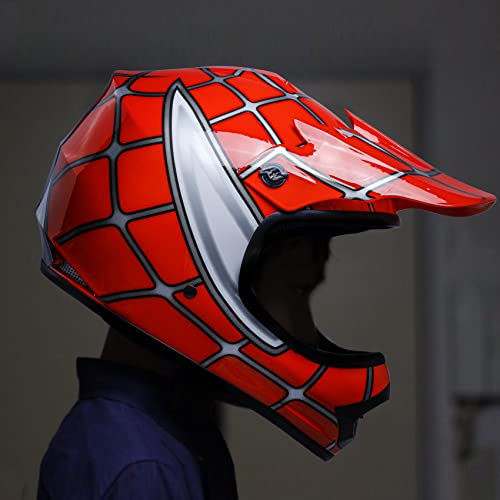 SLMOTO Dot Youth and Kids Motocross Offroad Street Helmet Motorcycle Helmet Dirt Bike Motocross ATV Helmet+Goggles+Gloves, Red, L - color: Red Spider, size: Large