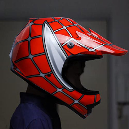 SLMOTO Dot Youth and Kids Motocross Offroad Street Helmet Motorcycle Helmet Dirt Bike Motocross ATV Helmet+Goggles+Gloves, Red, L - color: Red Spider, size: Large