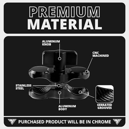 Tackform Chrome Double Socket Arm - Short Arm Compatible with 1" / 25.4mm / B Size Ball Components 25 Series | Pro-Grade Billet Aluminum | Securely Mount Phone, Tablet, Tuner, Action Camera, More