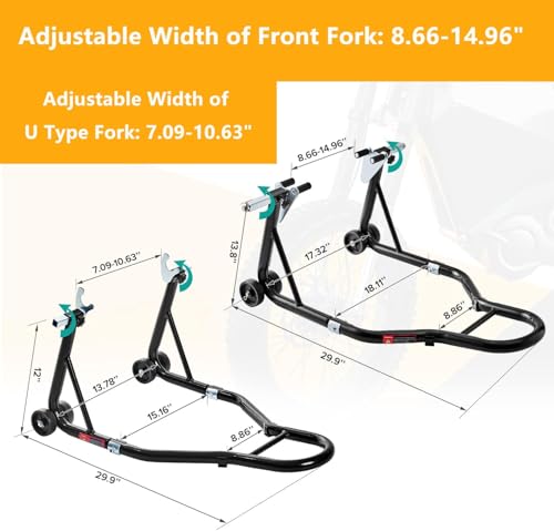 Motorcycle Stand 850LBS Heavy Duty Rear Wheel Lift, U+L Fork Combo Swingarm Spool Paddock Stand for Sport & Dirt Motorcycles, Black