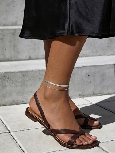 U7 Silver/Gold Ankle Bracelets for Women Layered Chain Anklets Stainless Steel Waterproof Summer Beach Anklet Cham, Adjustable 8.5"-10.5" - color: Silver - Flat Snake Chain+Snake Chain
