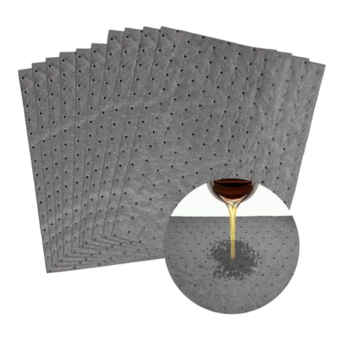 10 PCS Oil Absorbent Pads, 13" x 10" Weight Dimpled Pad Polypropylene Mat for Oil & Fluid, Universal Water Absorbent Mat Spill Control Supplies for Automotive Workshop - color: 13" x 10", Gray, size: 10 PCS