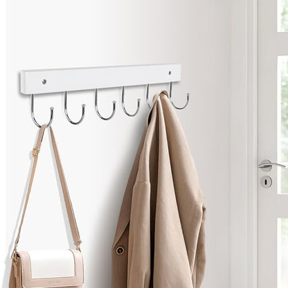 2 Pack Coat Rack Wall Mount with 12 Rotating 180° Coat Hooks, 14.6" Rustproof Wooden Entryway Organizer, Wall Hooks for Hanging Coats, Purse, Hats, Jackets, Towels, Space Saving Hanger (White) - color: White