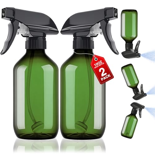 2 Packs Plastic Spray Bottles 360°Water Spray Bottle for Cleaning - 10 oz/300 ml Upside Down Spray Bottle Refillable Small Squirt Bottle with Adjustable Nozzle for Hair, Cooking, Plant, Pet (Green) - color: Green, size: 10oz