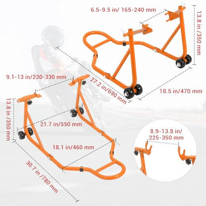 Motorcycle Stand Lift, 850lbs Front Rear Stand Lift Stand, Universal Paddock Lift Stand, Front Wheel Fork Stand, Rear U+L Fork Swingarm Spool Stand, for Parking, Maintenance, Cleaning