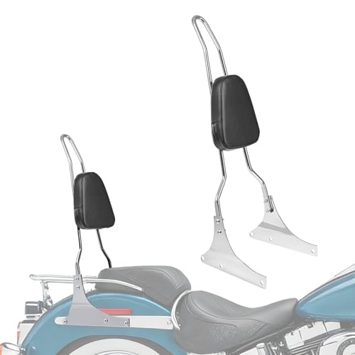 Motorcycle Passenger Sissy Bar Rear Tall Backrest Cushion Pad For Harley Davidson Heritage Softail Custom FXSTC Classic FLSTC Springer FLSTS Fat Boy EFI FLSTF (Chrome) - color: Chrome