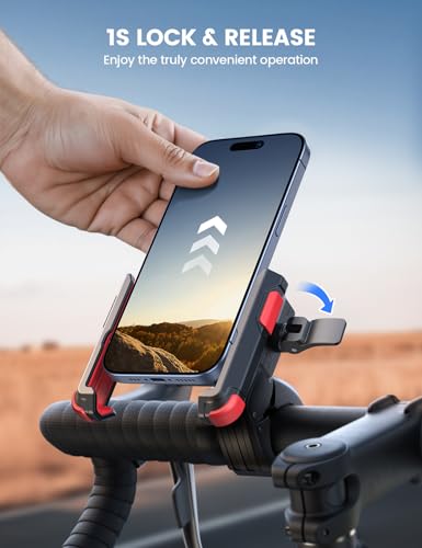 Lamicall Motorcycle Bike Phone Mount - [1s Quick Release] Bike Cell Phone Holder Clip, Bicycle Scooter Handlebar Clamp, for iPhone 17 16 15 14 Pro Max, Galaxy S25 S24 Ultra, 4.7-7" Phones, Red - color: Red